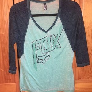 Fox turquoise baseball style quarter sleeve tee